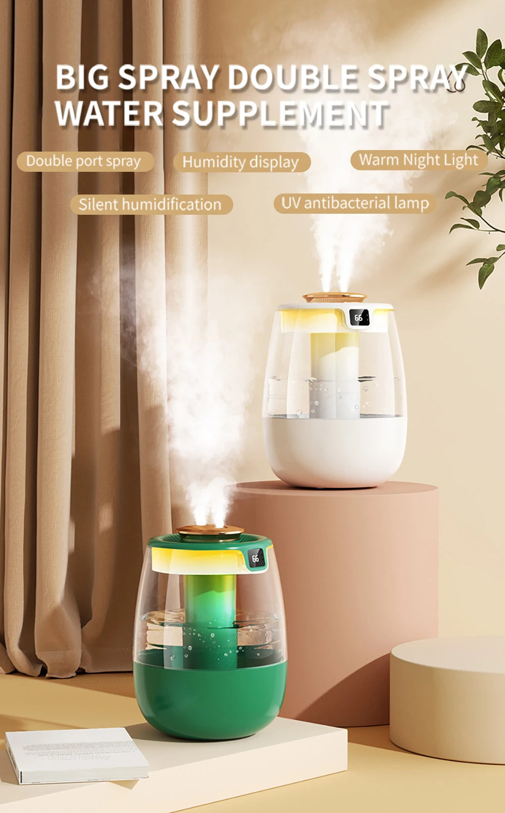 Humidificador de aire profesional de gran capacidad, doble puerto de pulverización, máquina de niebla para el hogar, habitación, oficina, humidificador de aire de escritorio silencioso