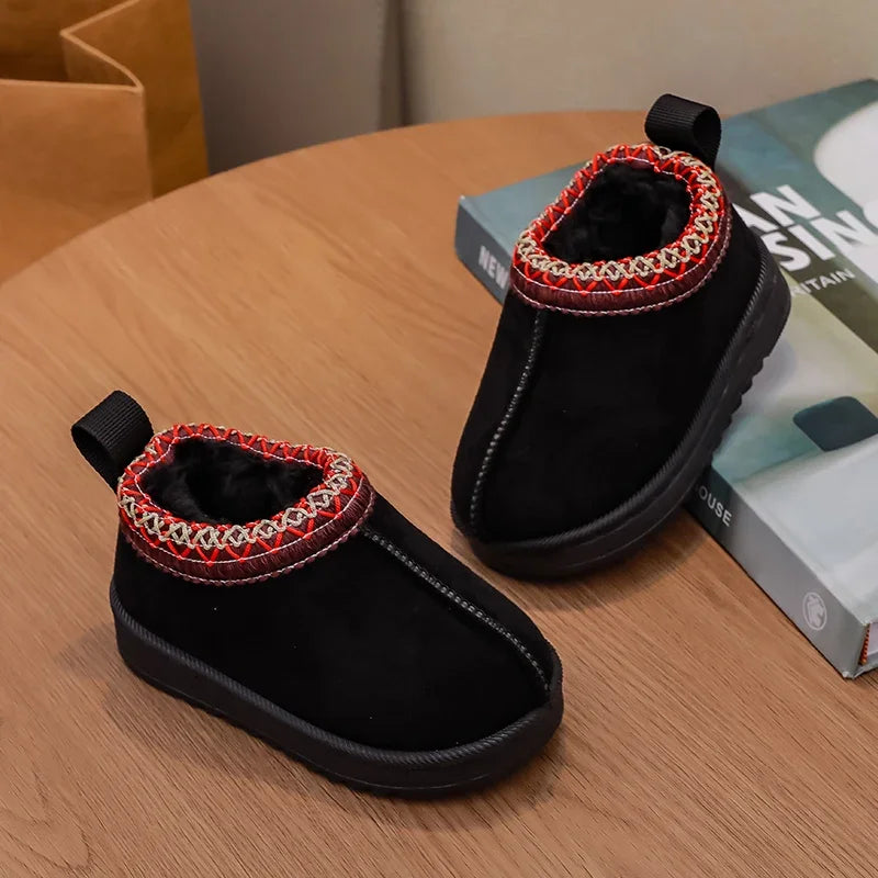 2025 nueva moda botines para niños suave invierno casual niñas zapatos de algodón Color sólido niños escuela botas de felpa zapatos cálidos