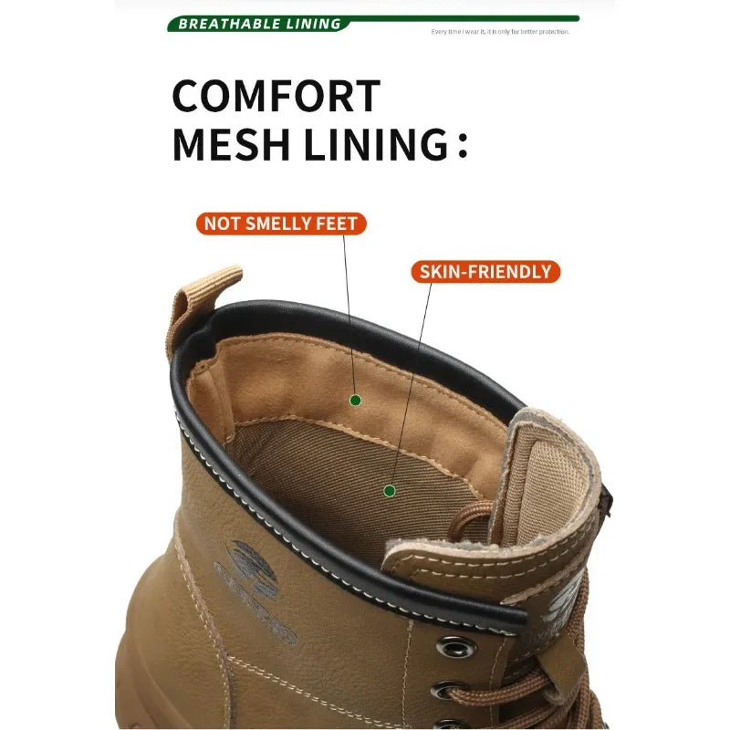 Botas de trabajo de microfibra de alta gama para hombre con puntera de acero para antigolpes y antipinchazos, antipinchazos de Kevlar