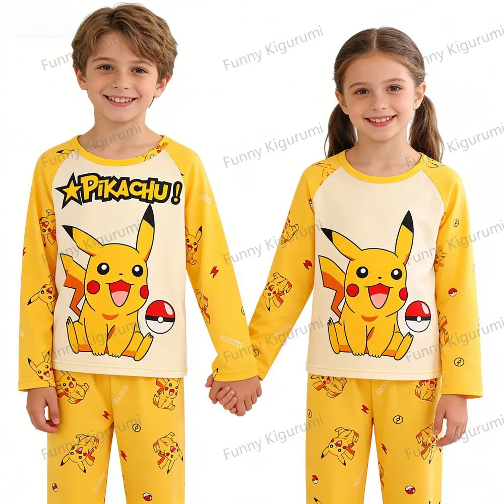 Pijamas de dibujos animados para niños de 3 a 5, 7, 9, 11 y 13 años, conjuntos de ropa para el hogar para niños, pijamas de Pikachu de manga larga para niñas, ropa de descanso para adolescentes