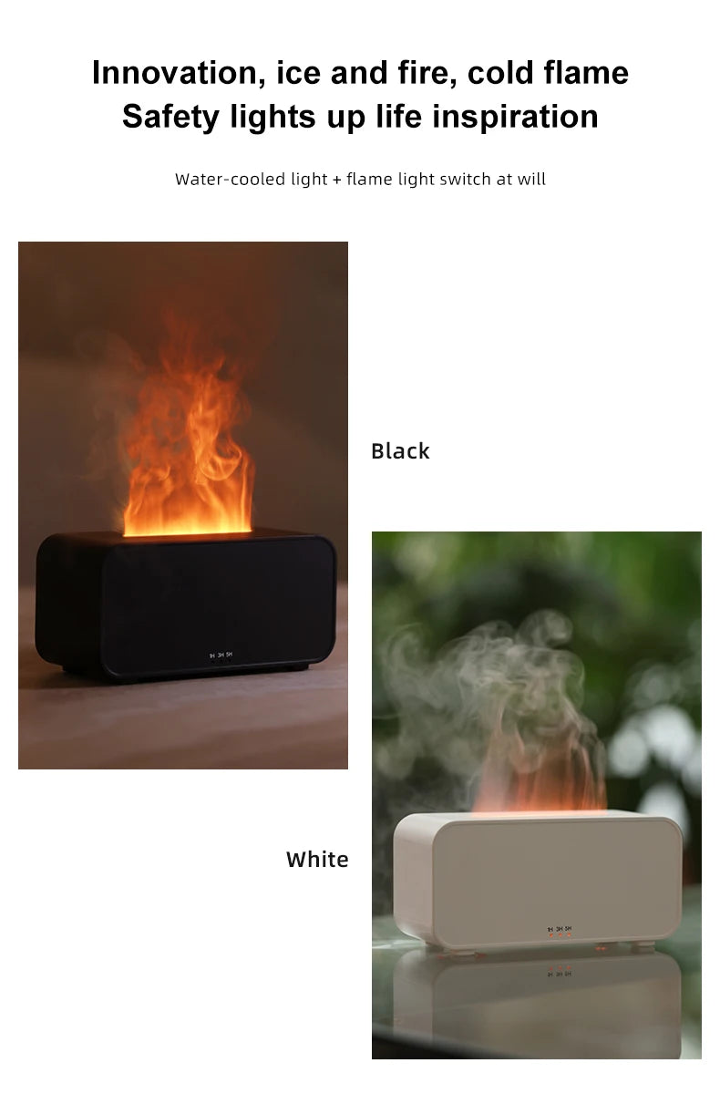 Difusor de Llama Colorida con Modo Temporizador, Humidificador de Aceite Aromático A6 Ultra Silencioso, Humidificador de Aire con 6 Luces LED Variables y Niebla Suave para Decoración del Hogar, Oficina y Ayuda para Dormir