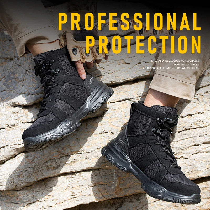 Zapatos de seguridad ligeros y transpirables para hombre, puntera de acero, zapatos de trabajo antigolpes, botas de seguridad indestructibles antipinchazos
