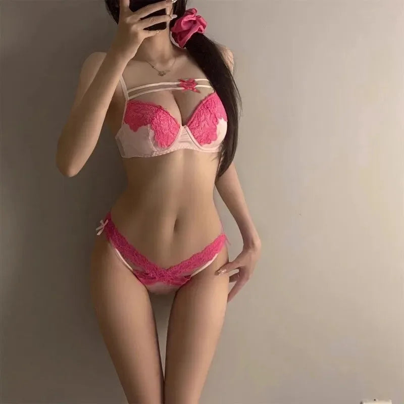 Conjunto de sujetadores de encaje para mujer, sujetadores finos y transpirables de verano, lencería Sexy y ropa interior, Bralette acolchado interior con correa ajustable para el hombro