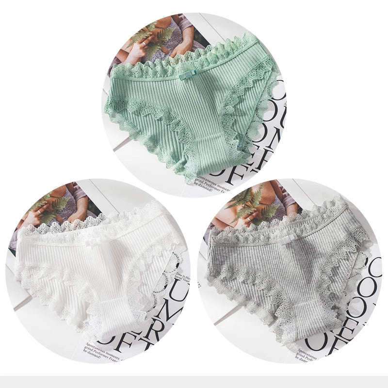 Bragas de algodón para mujer, bragas de encaje sexis, bragas de Color sólido para niñas, juego de ropa interior, ropa interior, Dropshipping 3 unids/lote