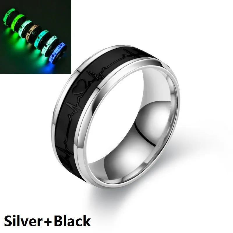 SMJEL, anillo luminoso de latido del corazón a la moda para mujeres y hombres, anillos fluorescentes, anillo de pareja de acero inoxidable que brilla en la oscuridad, regalo de joyería