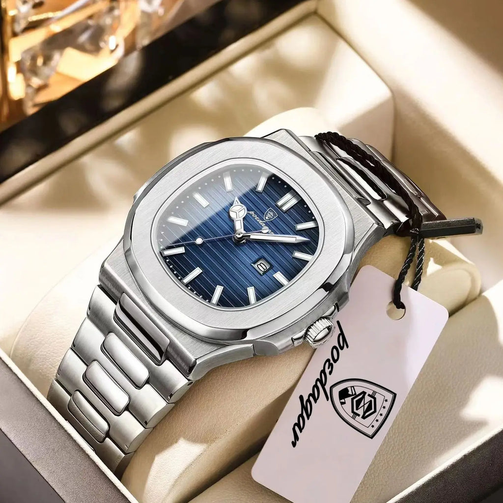 Reloj de pulsera cuadrado de lujo POEDAGAR para hombre, resistente al agua, luminoso, con fecha, de acero inoxidable, deportivo, de cuarzo, para hombre.