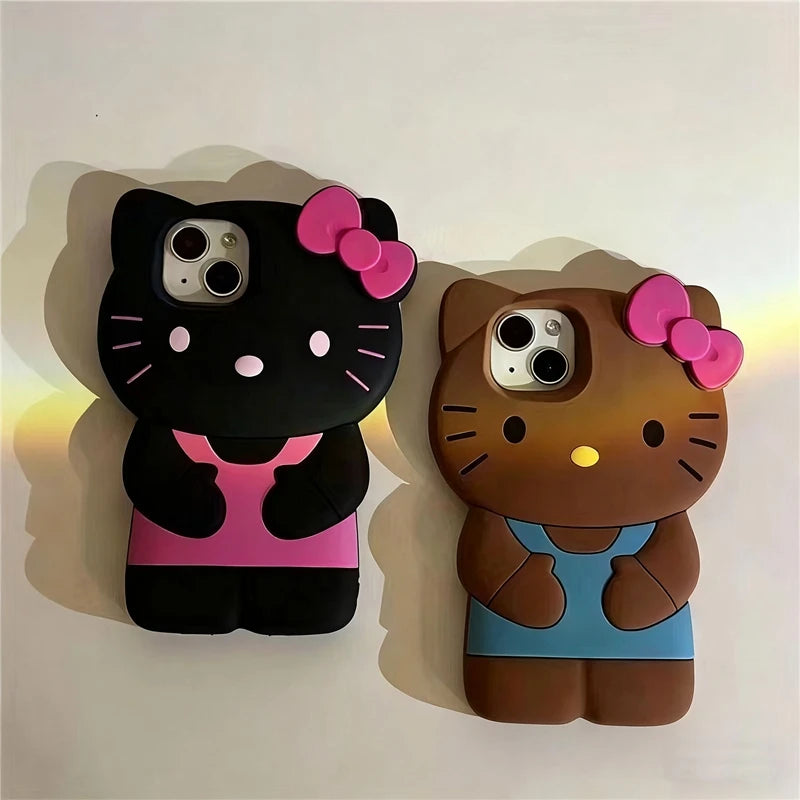 Funda de teléfono suave de silicona 3D con lazo Kitty Cat para iPhone 17 Pro Max 16 15 14 Plus 13 Mini 12 11 7 8 4 4S 5 5S X XR SE