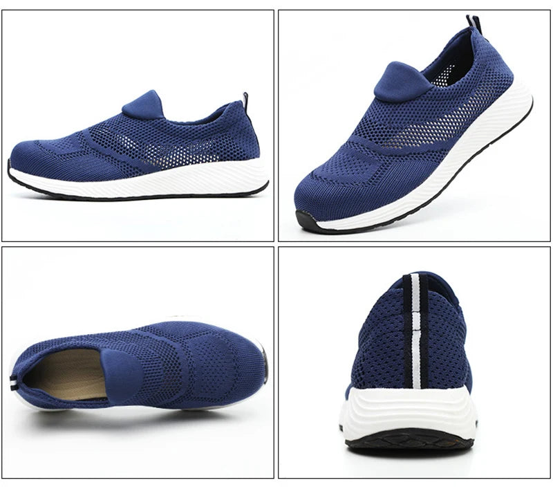 Zapatillas de trabajo ligeras de malla de verano, zapatos de seguridad protectores con punta de acero para el trabajo, zapatos de construcción transpirables para hombres y mujeres, botas de trabajo para hombres