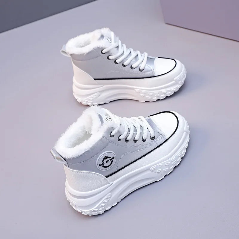 Botas planas de nuevo estilo para mujer, zapatos de algodón cálidos y gruesos con forro polar, zapatos blancos pequeños de alta calidad, Hx-q037, invierno 2023