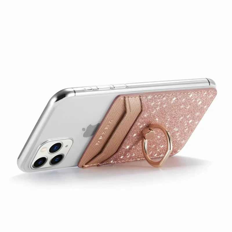 Tarjetero de cuero adhesivo 3M adhesivos tarjeta de identificación de crédito teléfono móvil bolsillo trasero funda tipo billetera pegatina soporte para teléfono Suporte Celular
