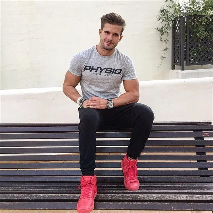 Camiseta de culturismo para hombre, camisetas de algodón ajustadas para Fitness, camisetas ajustadas de manga corta a la moda para hombre, camisetas, ropa