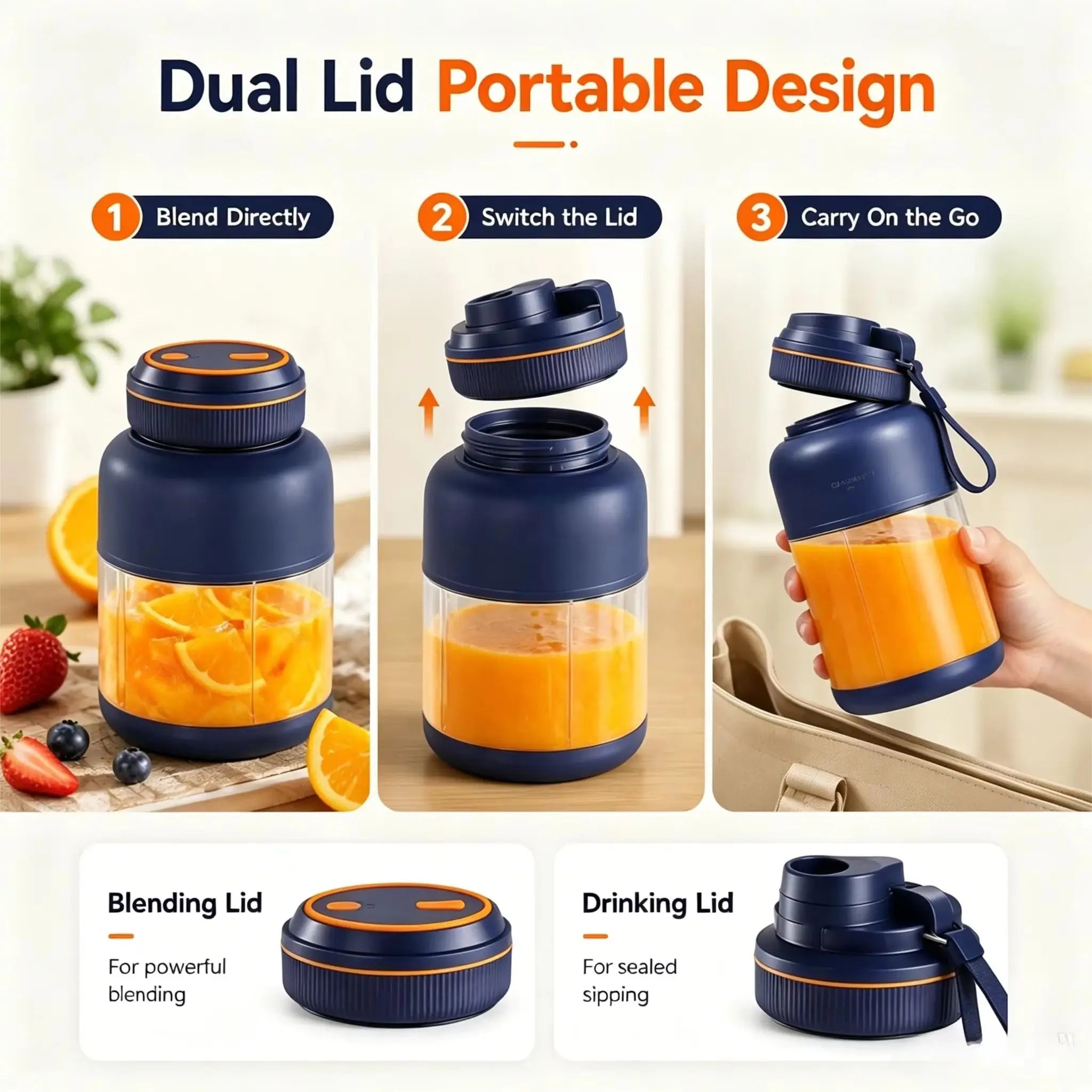 Licuadora Eléctrica Portátil de 1300 ml para el Hogar, Carga USB, Exprimidor de Frutas, Limón, Naranja, Exprimidor de Frutas para Exteriores