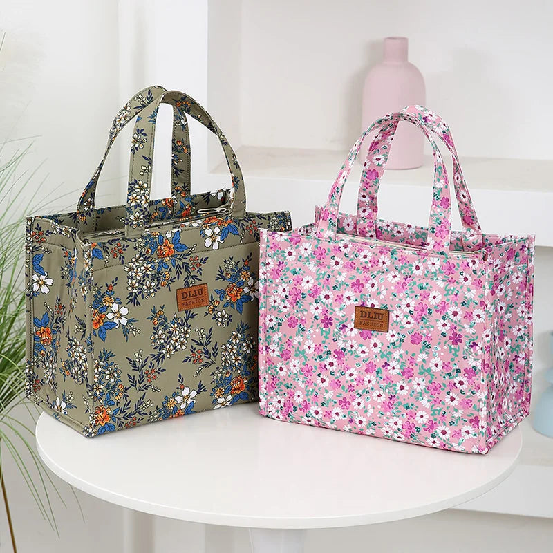 Bolso de mano grueso de gran capacidad con estampado de nailon de nuevo estilo, bolsa de almacenamiento para fiambrera semicerrada con cremallera portátil de trabajo, bolsa bento