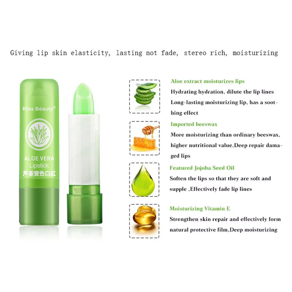 Nuevo Natural ALOE VERA cambio de temperatura Color gelatina lápiz labial de larga duración hidratante maquillaje de labios bálsamo labial brillo de labios