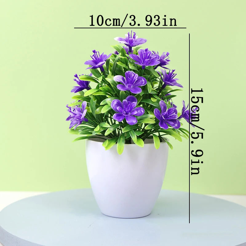 Flores Artificiales de Ciruelo de Cinco Hojas, Plantas Pequeñas en Maceta, Aptas para Interiores y Exteriores, Ideales para Decoración del Hogar y Bodas
