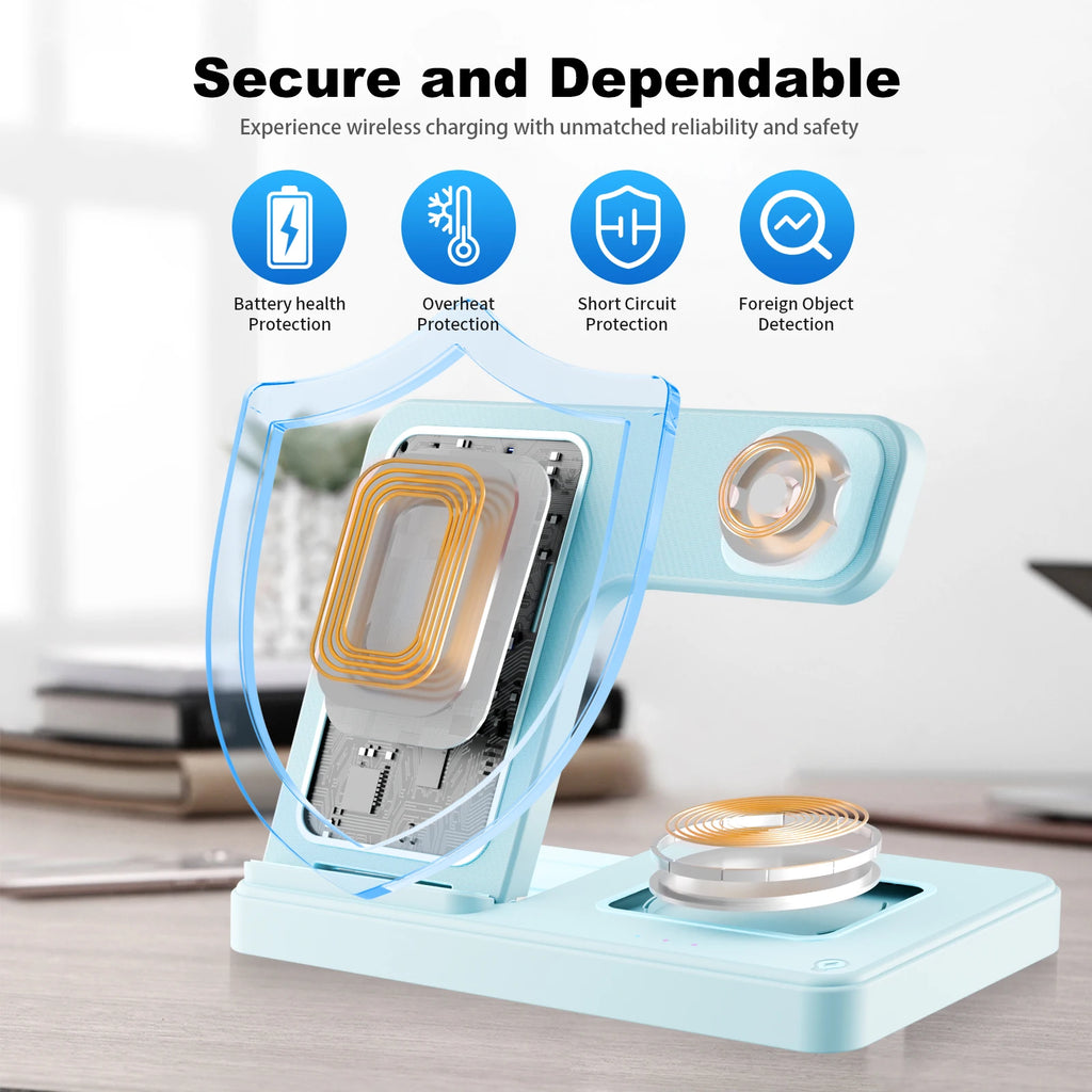 Soporte de cargador inalámbrico magnético 3 en 1, estación de carga rápida de 15W, múltiples dispositivos para iPhone 15 14 13 8 Apple Watch Airpods