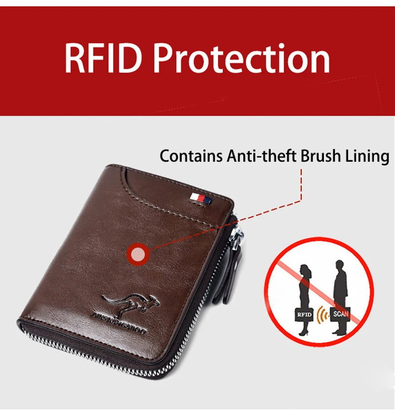 Cartera para hombre, tarjetero de cuero, monedero con cremallera, carteras de lujo para hombre, monederos con protección RFID, cartera Masculina de lujo