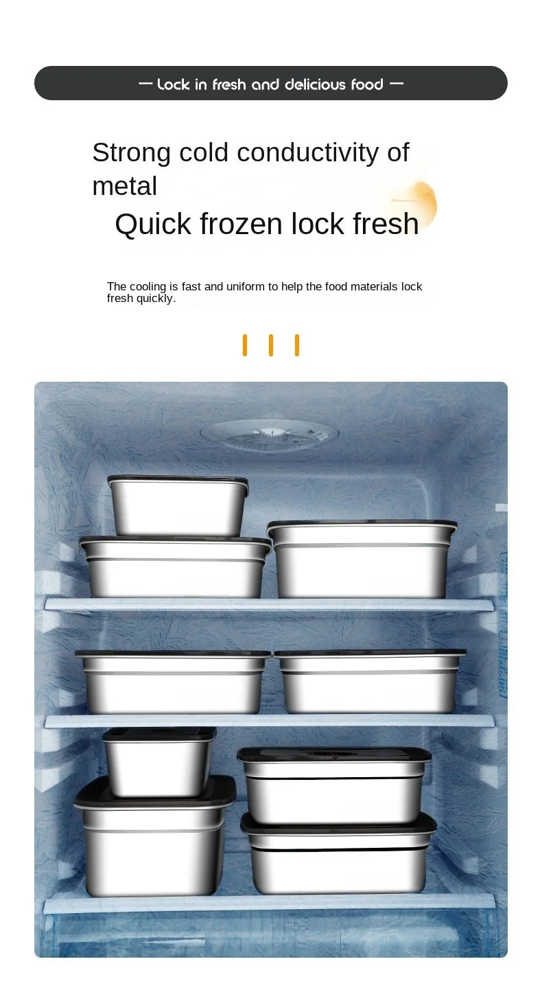 Crisper de acero inoxidable 304, fiambrera, fiambrera sellada a prueba de fugas, caja de almacenamiento para refrigerador y congelador, fiambrera para acampar