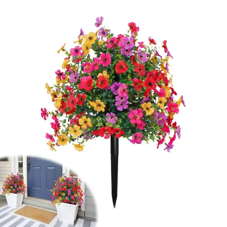 Flores Artificiales para Decoración de Jardín Interior y Exterior, Margaritas Artificiales con Hojas de Eucalipto, Plantas Falsas, Vegetación para Porche y Patio