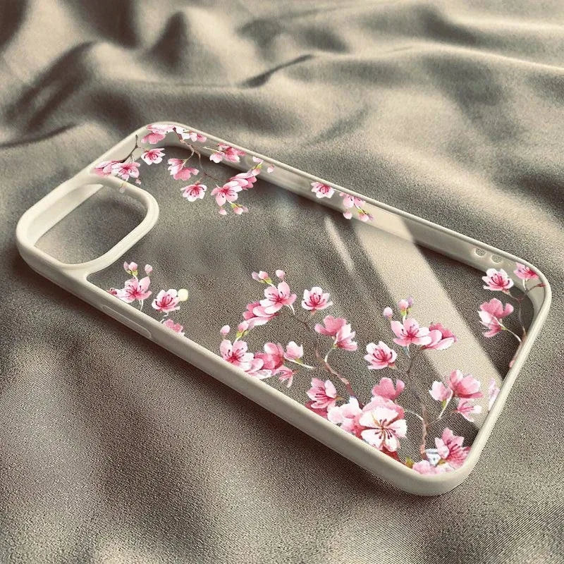 Funda de teléfono con flor de Magnolia rosa para iPhone 17 16 15 14 11 13 12 Pro Max 7or 8 SE 17Air Plum Blossom, cubierta dura transparente a prueba de golpes