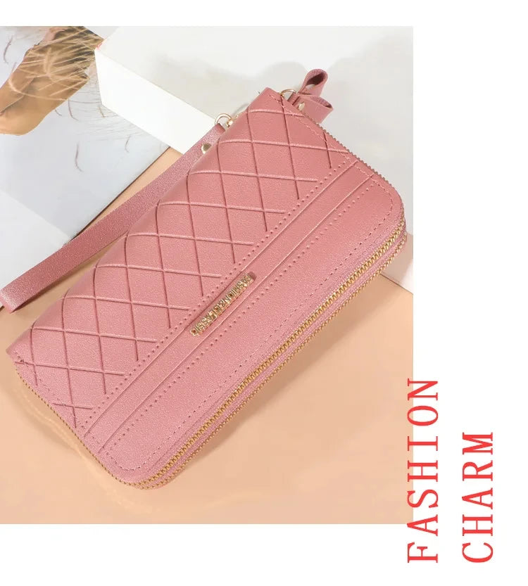 Cartera larga para mujer, monederos con borlas, tarjetero, billeteras con doble cremallera, bolso de mano de cuero Pu, bolso de lujo para dinero y teléfono