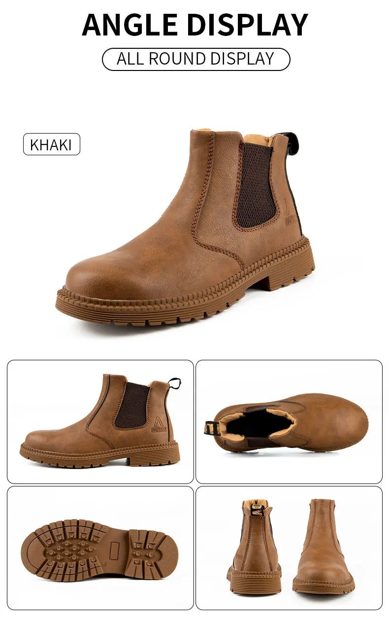 Botas de trabajo Lerther para hombre, zapatos de seguridad indestructibles, zapatillas de trabajo a prueba de pinchazos con punta de acero, zapatos de trabajo para hombre