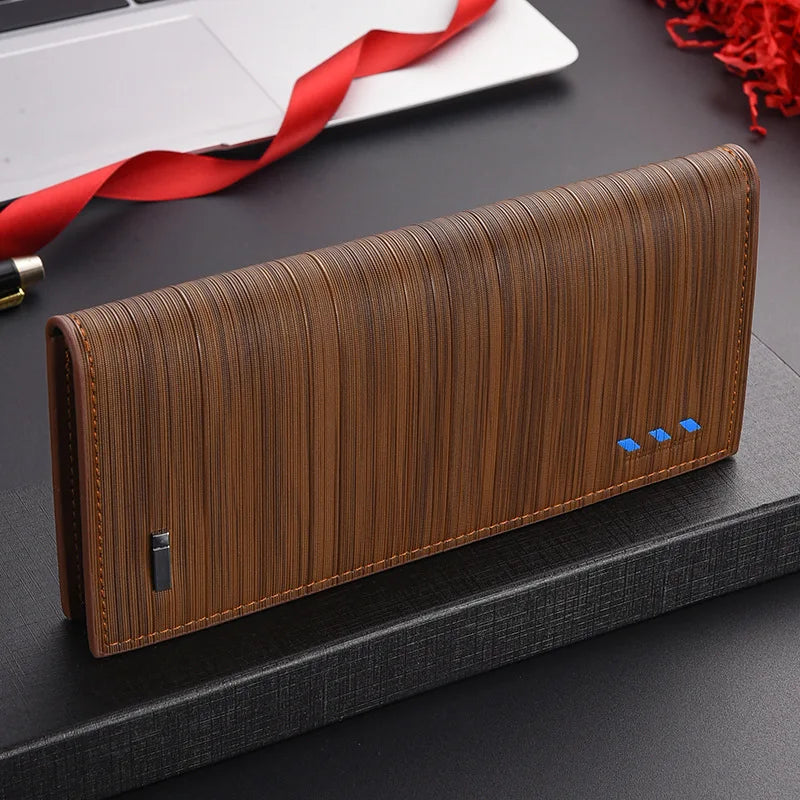 Nueva cartera larga estilo libro de cheques de Color café para hombre de gran capacidad PU Retro largo para hombres con ranuras para tarjetas con ventana de identificación
