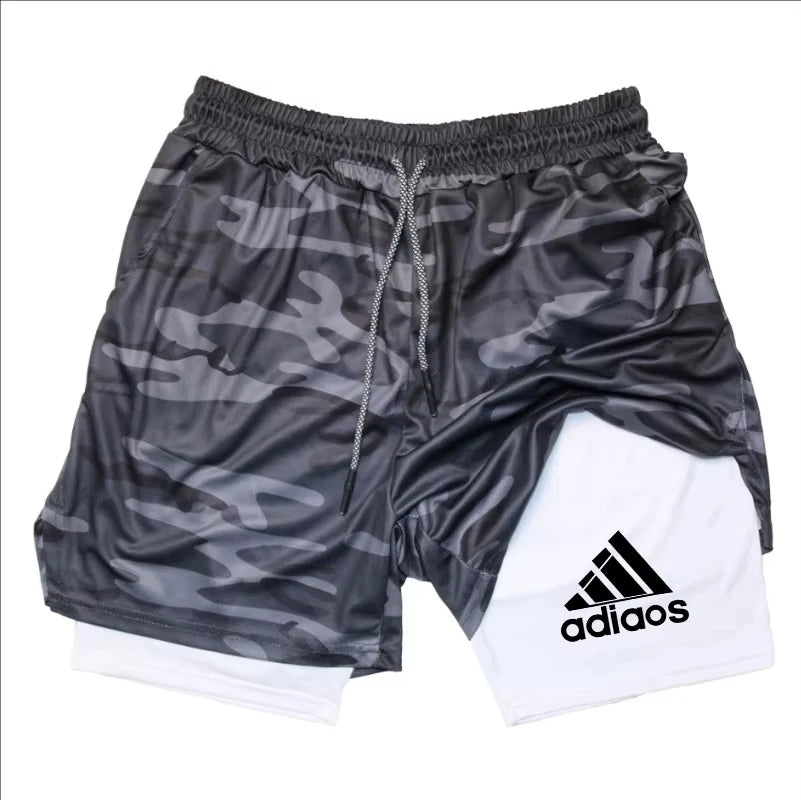 Pantalones cortos de compresión para hombre, pantalones cortos deportivos de entrenamiento para correr, gimnasio de verano, pantalones cortos transpirables de secado rápido de malla dos en uno