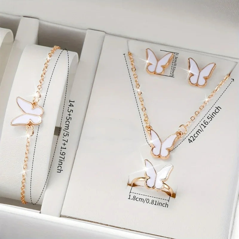 Conjunto de joyería de mariposa (sin caja), relojes para mujer, relojes de cuero para mujer, anillos, collar, pendientes, pulsera, regalo de boda