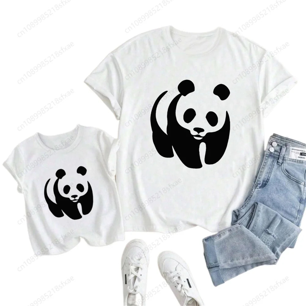 Camiseta de verano para niños y niñas, ropa blanca con Panda de dibujos animados