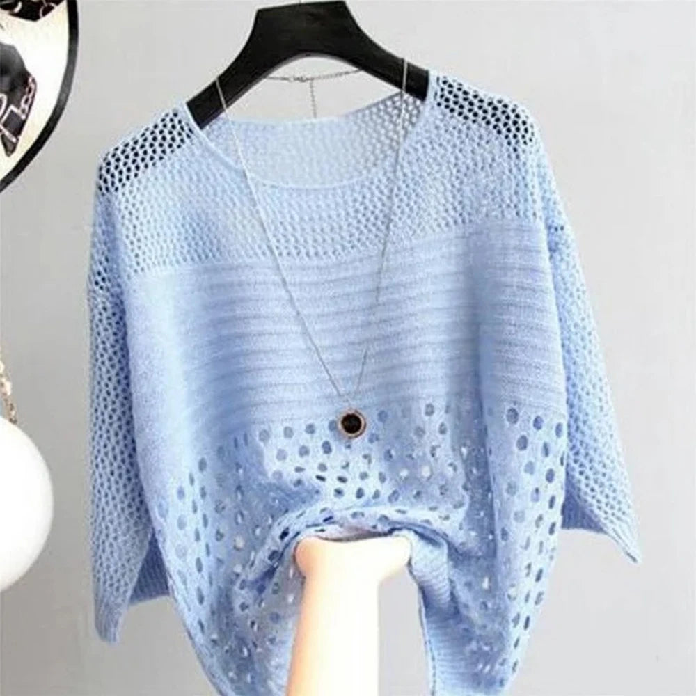 Primavera y novedad de verano, chaleco tejido de seda de hielo, Top calado, parte inferior fina, ropa de calle, camisa para mujer