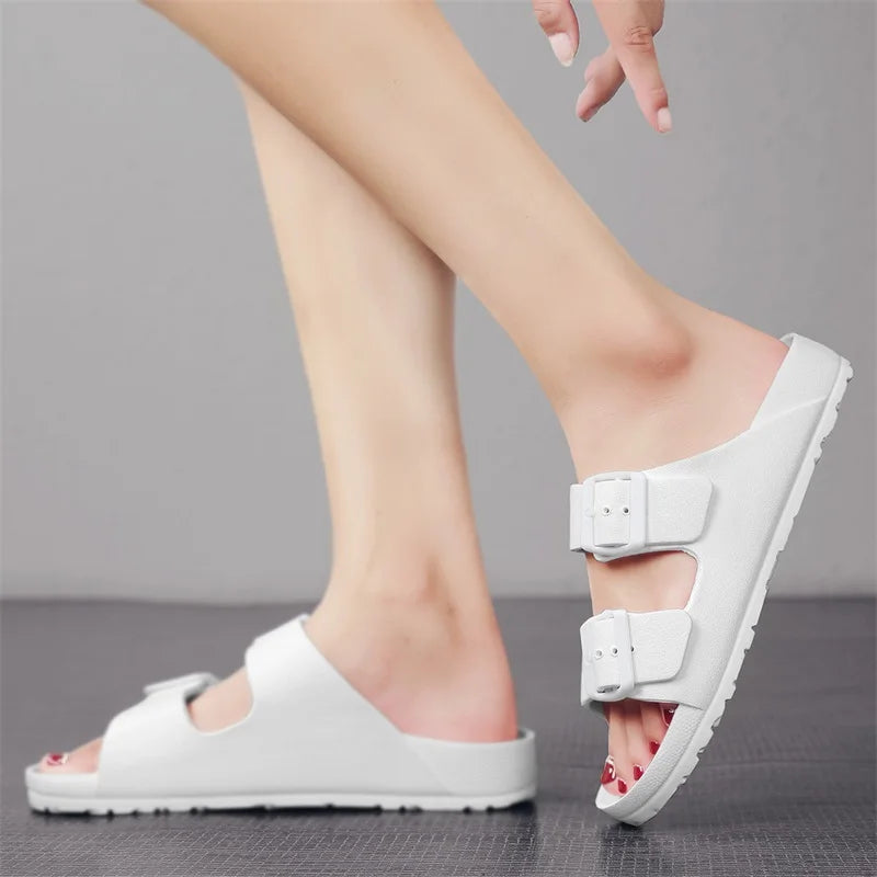 Zapatillas suaves ajustables de verano para hombre, chanclas planas de EVA con forma de nube, sandalias ligeras antideslizantes de Color sólido para playa de talla grande