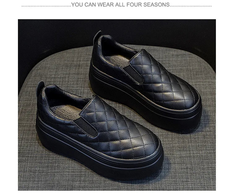 2025 zapatos de cuña de plataforma primavera otoño cabeza redonda Color sólido zapatillas gruesas Casual Slip on mocasines femeninos