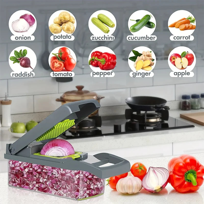 Picadora multifunción para el hogar, trituración y cortar en cubitos, picadora rápida, juego de 14/16 piezas, adecuada para la cocina
