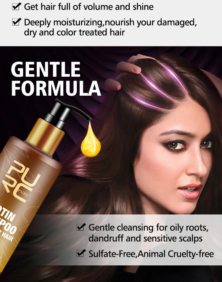 PURC Biotina champú acondicionador para el cabello para hombres y mujeres limpieza del cuero cabelludo raíz del cabello nutre aceite suavizante mascarilla para el cabello conjunto de productos para el cuidado