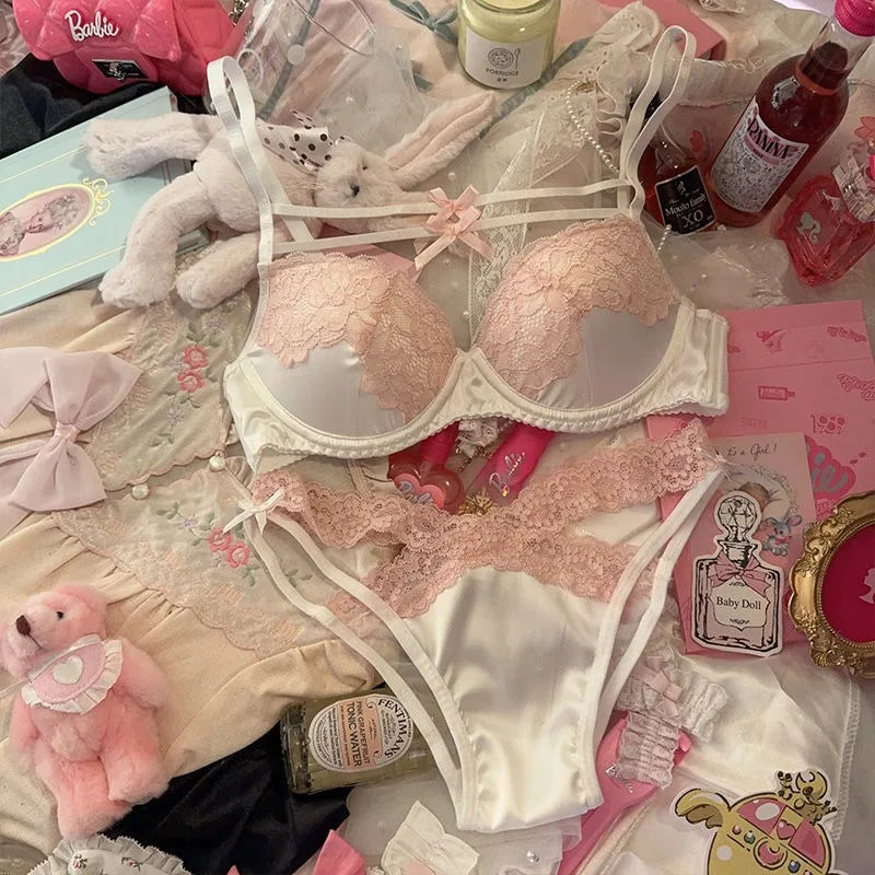 Conjunto de sujetadores de encaje para mujer, sujetadores finos y transpirables de verano, lencería Sexy y ropa interior, Bralette acolchado interior con correa ajustable para el hombro