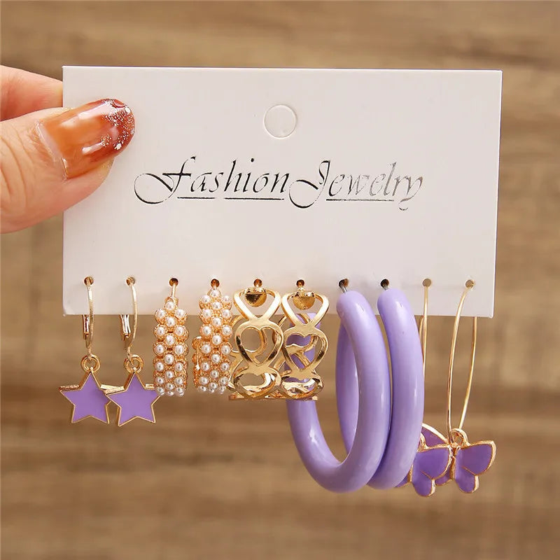 Conjunto de pendientes de aro bohemios de círculo grande para mujer, pendiente de perla Vintage bohemio de Color dorado, pendientes de circonita con forma de corazón, regalos de joyería