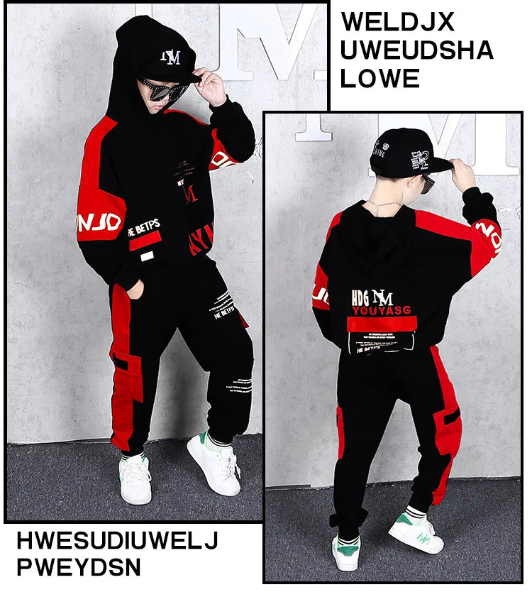 Conjunto Deportivo para Niños Primavera-Invierno 2026, Sudadera con Capucha y Letras + Pantalones con Cordón, Tallas 8, 10, 11, 12 Años