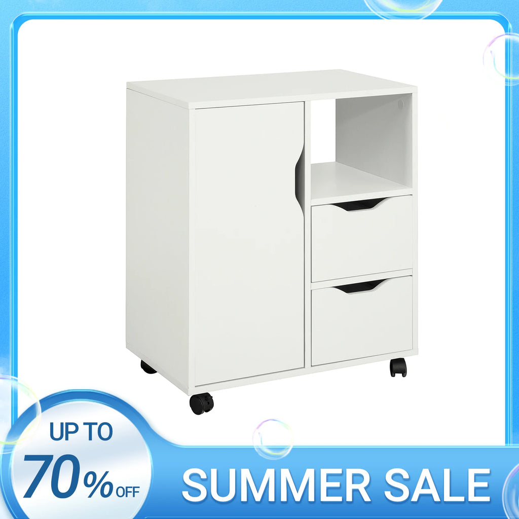 SoBuy FBT105-W mesa impresora con 2 cajones y 1 puerta archivos armario rollo contenedor carrito de oficina carrito lateral contenedor de oficina Blanco