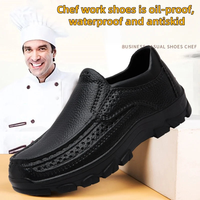 Zapatos de chef para hombre, zapatos de trabajo de cocina impermeables y a prueba de aceite, ultraligeros, antideslizantes, de suela blanda EVA, informales, para jardín