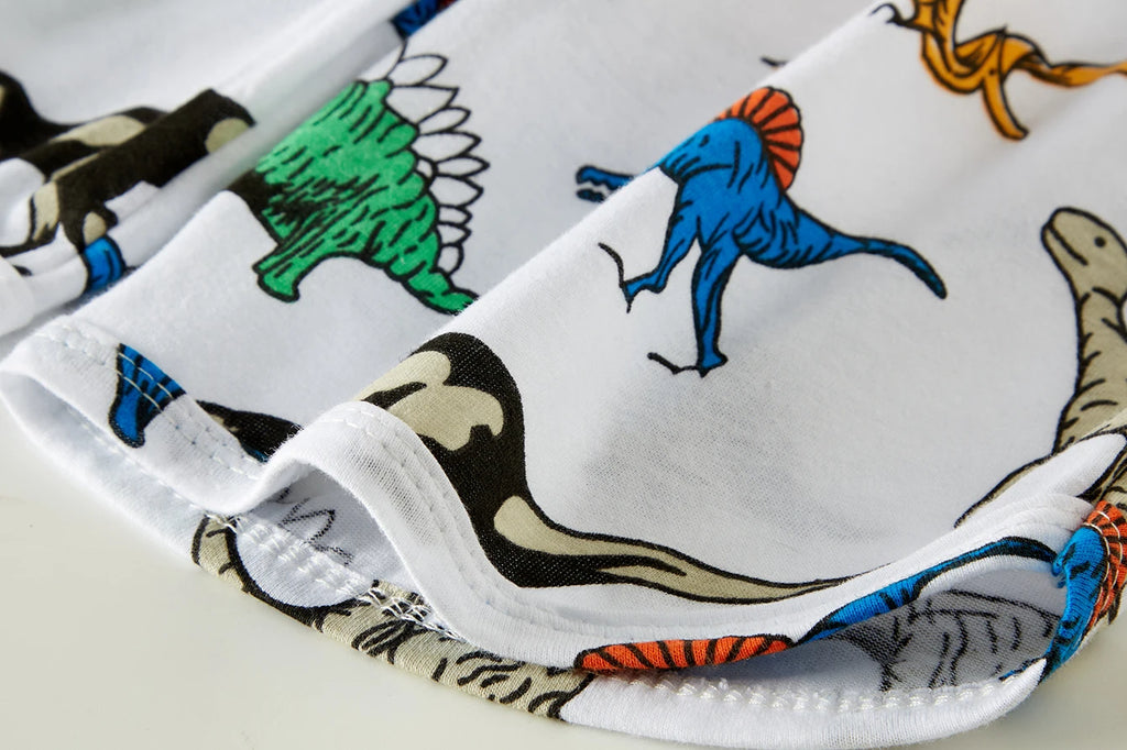 Ropa de dormir para niños de 1 a 8 años, pijamas de dinosaurio de dibujos animados con estampado completo de algodón de verano, conjunto básico de manga corta para uso diario