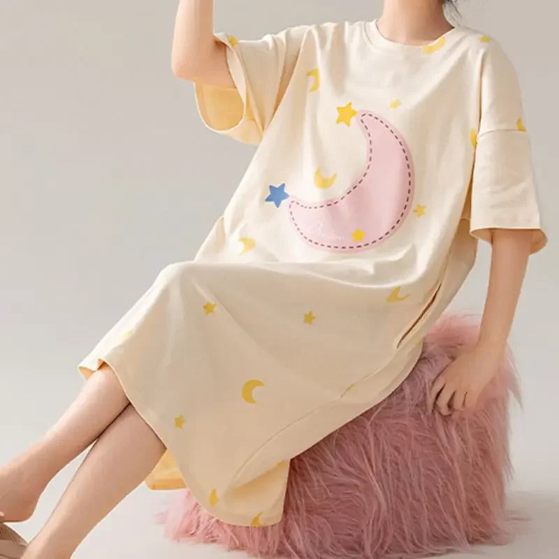 100% ALGODÓN! Camisón de verano para mujer de talla grande M-4XL, nuevo camisón antibacteriano HQ, camisón de manga corta, vestido informal