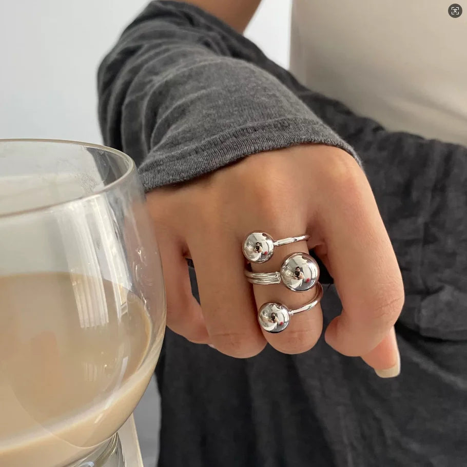 Anillos con forma de bola de diseño Irregular de tres capas con personalidad de Metal Punk exagerada para mujer, anillos ajustables simples a la moda, regalo