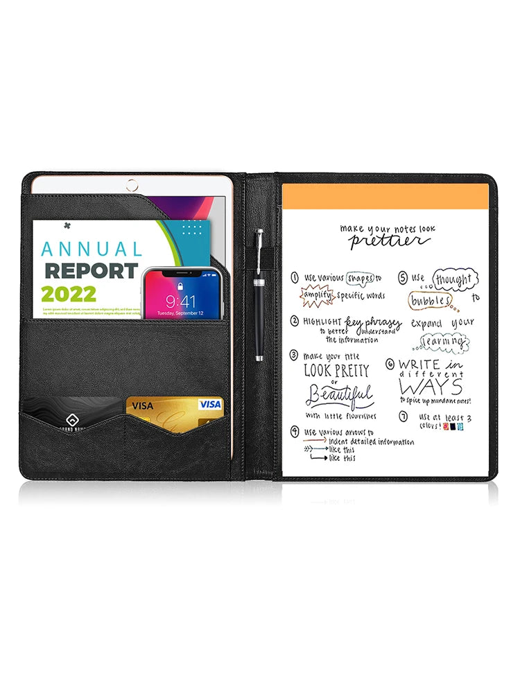 Carpeta de conferencias multifuncional A4, carpeta de papelería de negocios, carpetas de archivos de contrato de cuero, carpeta de documentos de viaje NEWYES 2024