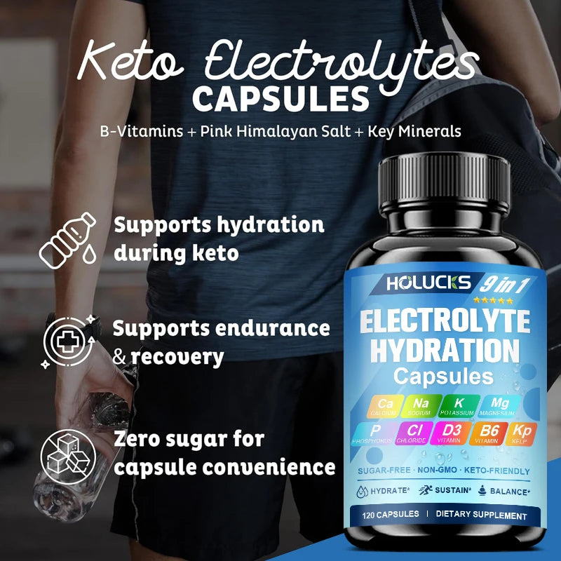 Suplemento de Electrolitos HOLUCKS, con Vitaminas B y Minerales Clave, Apoya el Equilibrio de Fluidos, la Energía e la Hidratación Diaria para Deportistas