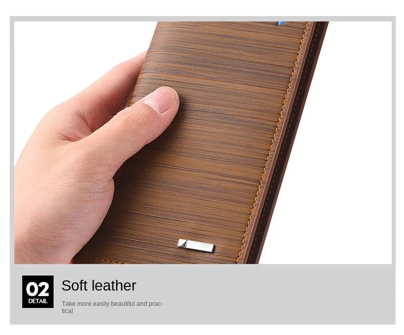 Nueva cartera larga estilo libro de cheques de Color café para hombre de gran capacidad PU Retro largo para hombres con ranuras para tarjetas con ventana de identificación