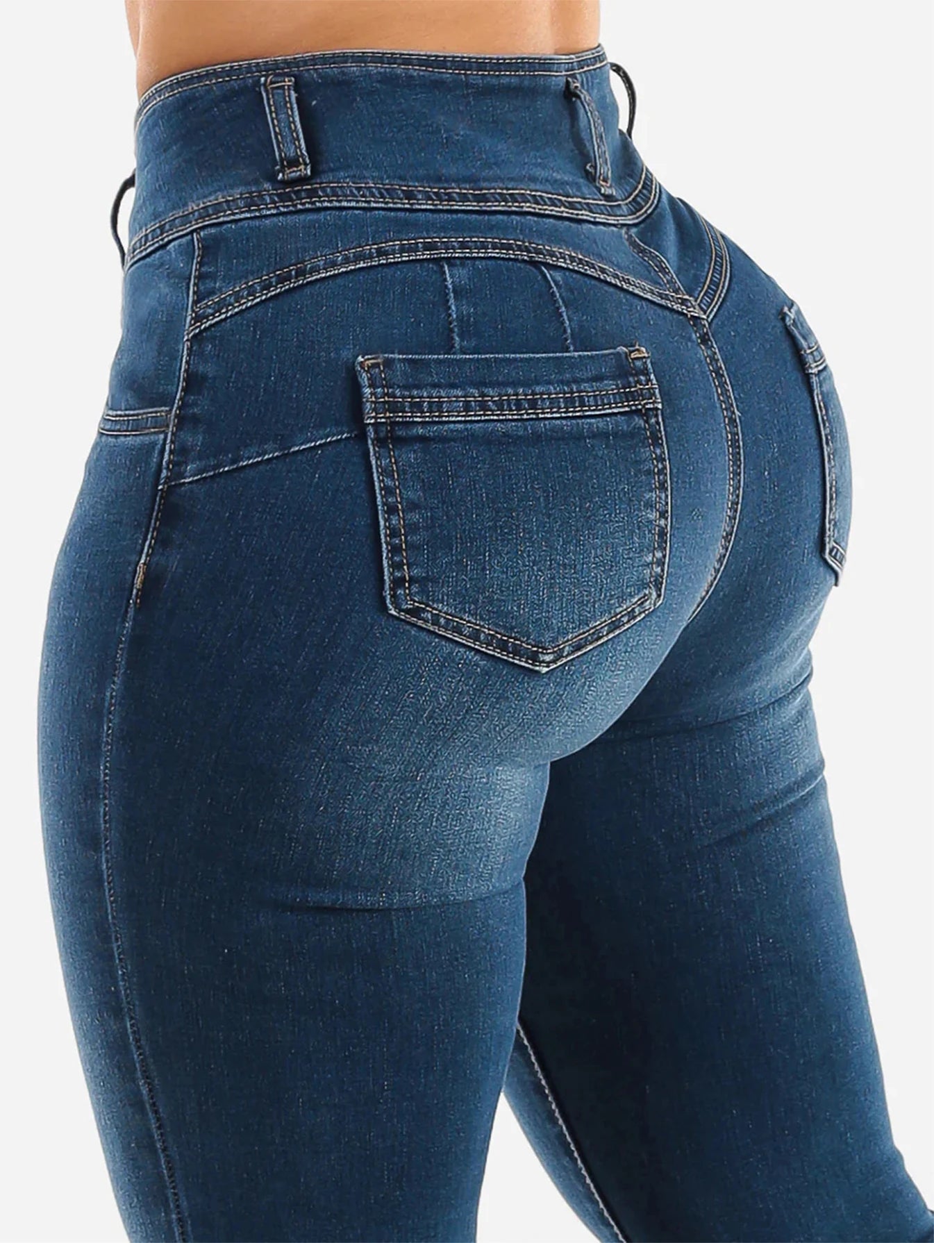 Apertura de cremallera abotonada, pantalones vaqueros mini acampanados elegantes y sexys, adelgazantes, de cintura alta, azules, lavables, que mejoran las nalgas