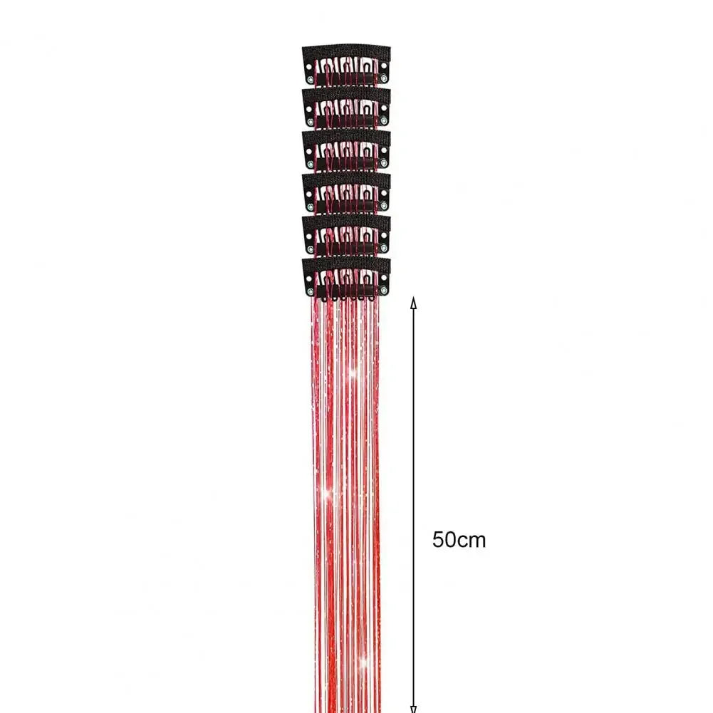 6 uds 50cm chispeantes pelo brillante oropel extensiones de cabello oropel extensiones de Clip de pelo sintético mujeres para tocado trenzado