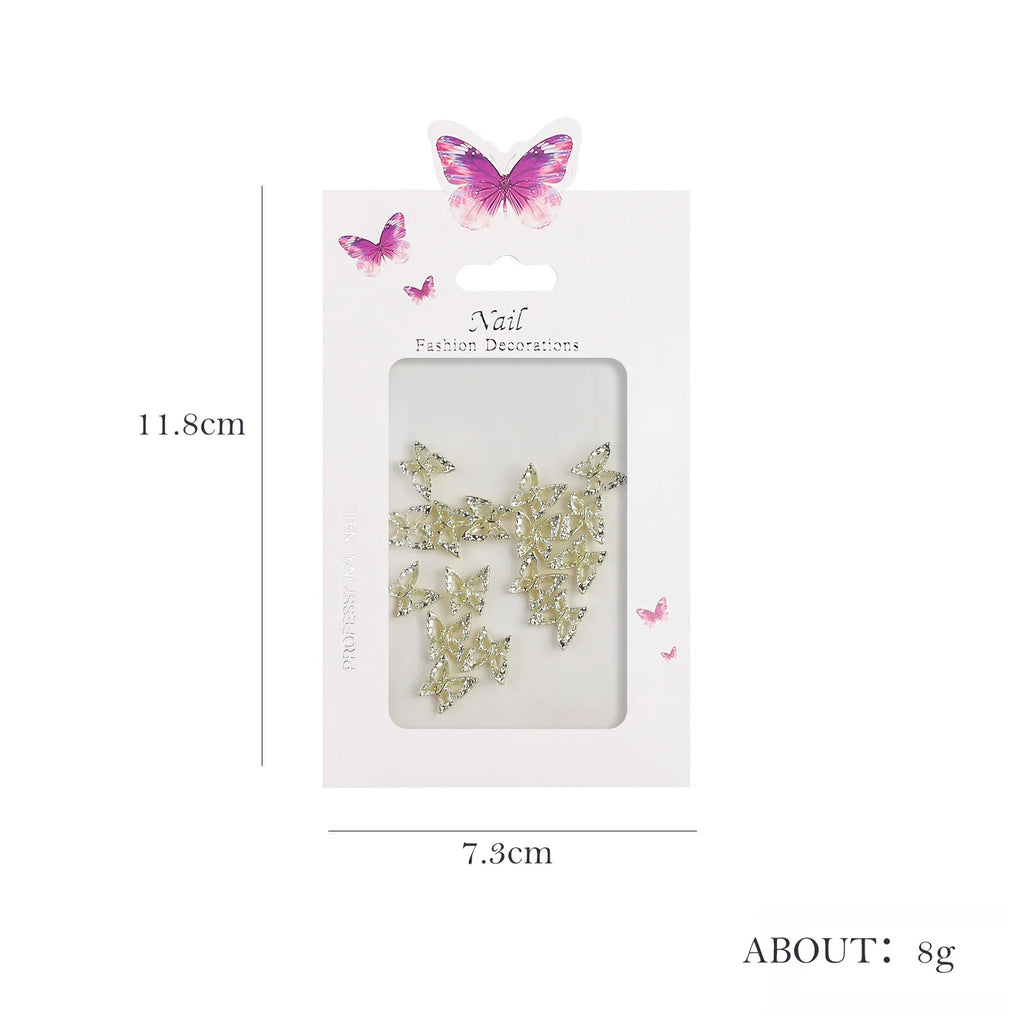 20 piezas de diamantes de imitación de mariposa de aleación para uñas, arte de uñas estereoscópico 3D, accesorios de diseño de manicura DIY de lujo
