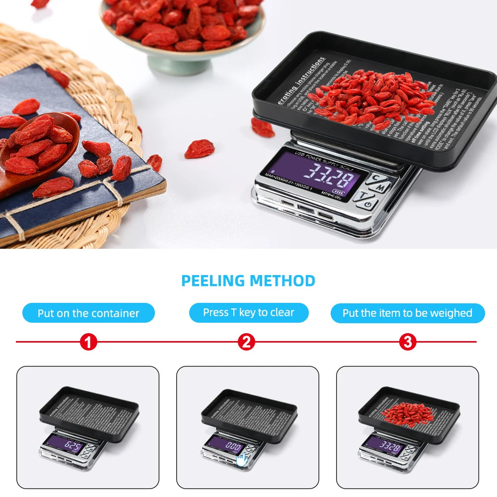 Báscula Digital para joyería, alta precisión, 200g/1000g x 0,01g, precisión, conteo inteligente, balanza de alimentos con gemas, báscula de bolsillo para cocina, carga USB